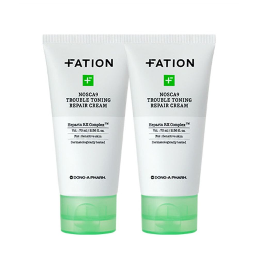 FATION NOSCA9 Trouble Toning Repair Cream 70ml×2EA – Heparin RX Complex™, Niacinamide 2%, Tranexamic Acid 1%, Soothing & Tone Care Moisturizer for Sensitive, Acne-Prone Skin _ Made in KOREA